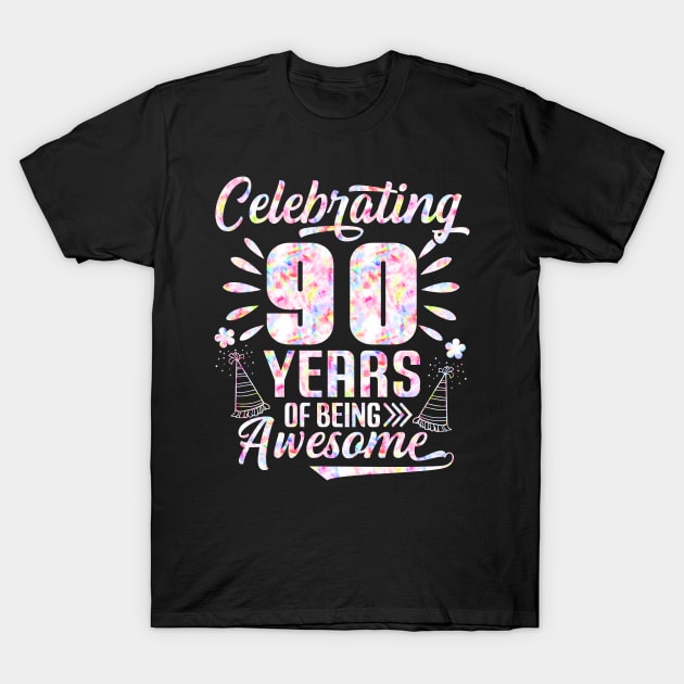 90 Years of Being Awesome 90 Years Old 90th Birthday Tie Dye T-Shirt by Sido Muncul